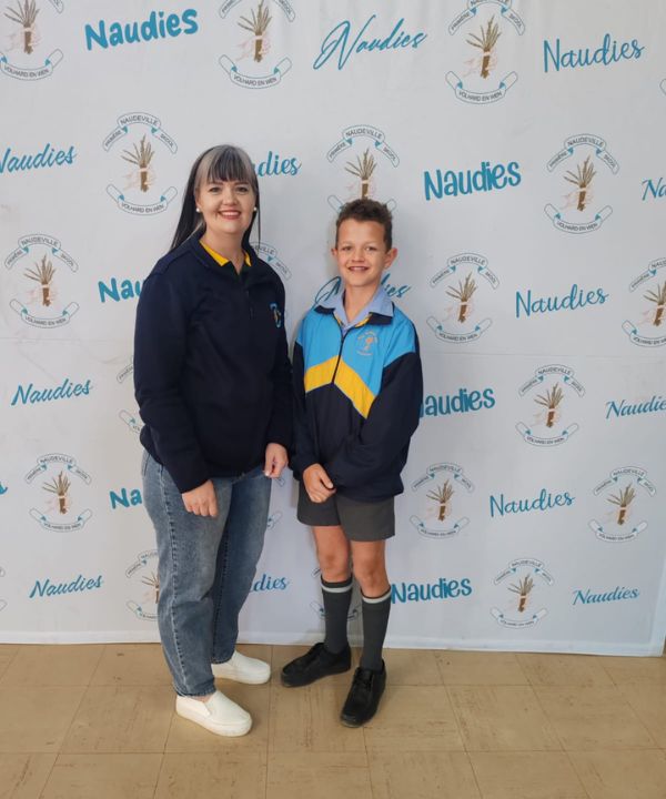 Gold for Naudeville Primary School. Hanno van Jaarsveld: Best Innovation Project (The ideal chicken feeder) with Teacher Lizande Blom (Grade 6 Social Sciences).  (Image: Supplied)